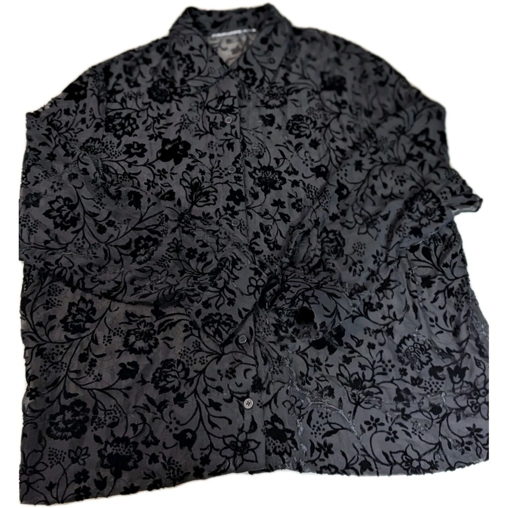 Vintage Velvet Burnout Floral Sheer Blouse Black Plus Size 2X 3X Boho Goth